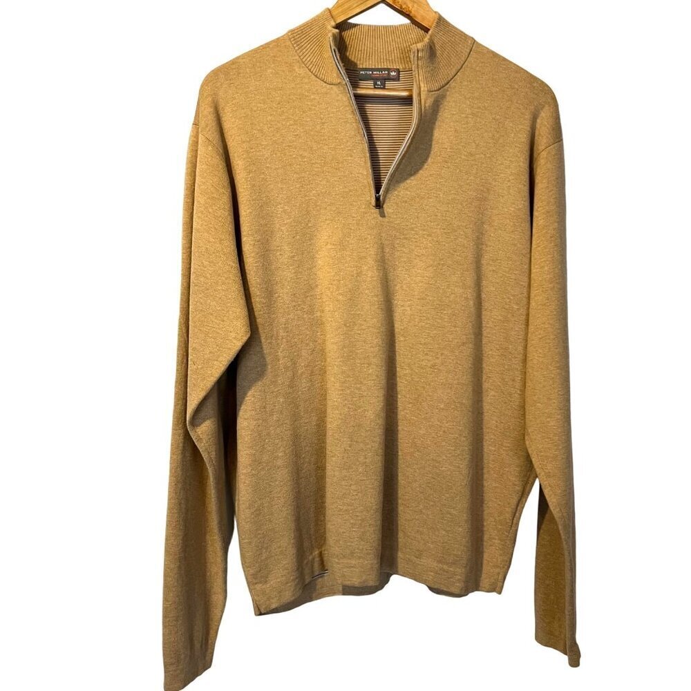 Peter‎ Millar Crown Sport Mens XL Beige 1/4 Zip Pullover Sweater Office Casual